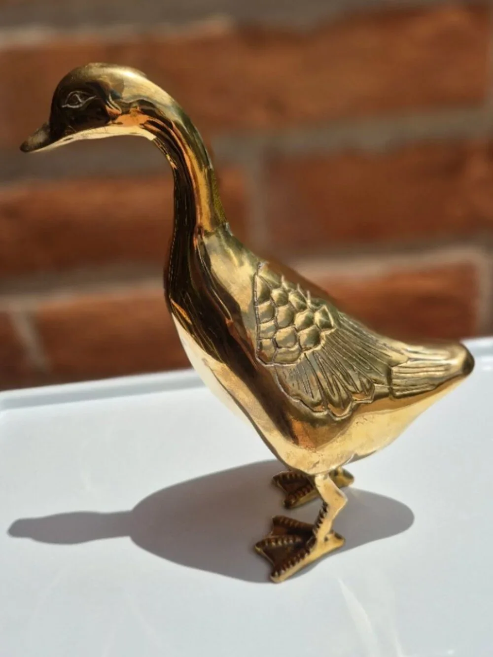 Vintage MCM Hollywood Regency Solid Free Standing Brass Duck Figurine Farmhouse